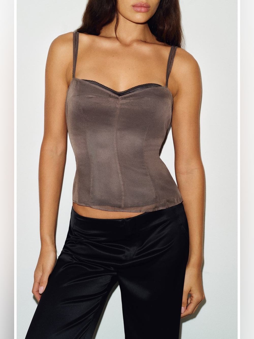 Reformation Taupe Satin Sweetheart Cami